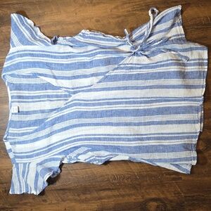Old Navy Blue and White Striped Shirt Linen Cotton Blind Beachy Minimal